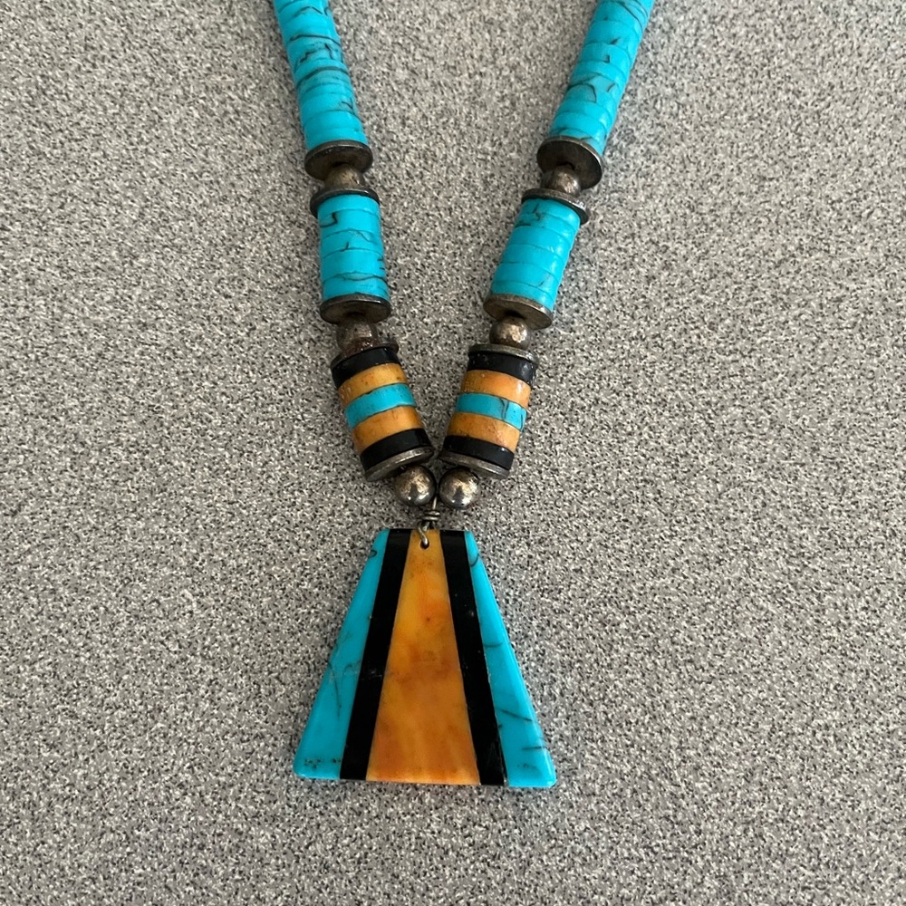 70s Turquoise Heishi Pendant Necklace